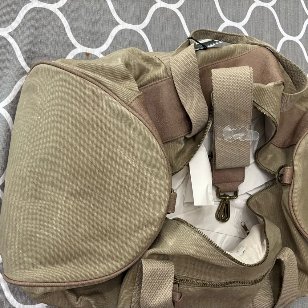 HEARTH & HAND with Magnolia Waxed Canvas Tan Duffel Travel Bag NWT